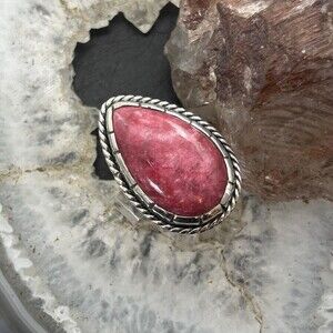 Sterling Silver Southwestern Style Teardrop Thulite Ring Size 9.75 For Women